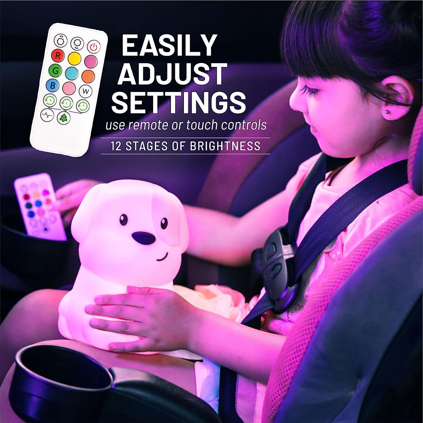 Remote Control Silicone Night Light for Kids - Puppy Design with 9 Soft Colors & Sleep Timer - Rechargeable, Battery-Operated Lamp for Bedroom | Baby Nursery, Toddler, Girls, Boys