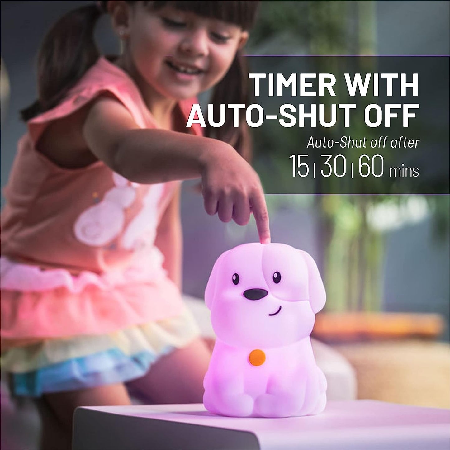 Remote Control Silicone Night Light for Kids - Puppy Design with 9 Soft Colors & Sleep Timer - Rechargeable, Battery-Operated Lamp for Bedroom | Baby Nursery, Toddler, Girls, Boys
